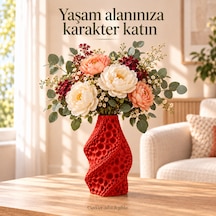 Dekoratif Vazo Burgu Formlu Taş Dokulu Modern Kuru Çiçeklik Kırmızı