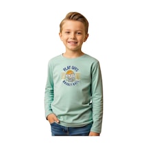 Düz Yuvarlak Yaka Playy Of Baskı Detaylı Erkek Çocuk Sweatshirt Mint Yeşil