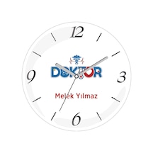 Kişiye Özel Doktor Yazısı Çap 30 Bombeli Gerçek Cam Duvar Saati Siyah
