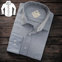 Linen Keten Klasik %100 Cotton Uzun Kollu Terletmeyen Tek Cepli Kapaklı Gri Gömlek Regular Kalıp -10235 Gri