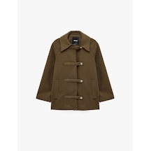Koton Uzun Kollu Oversize Kaşe Kaban Napolyon Kapama Detaylı Haki 7wak00228ew