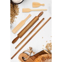 Zambak Serisi Ahşap Hamur Açma Oklavası Merdanesi Börek Seti 6 Lı