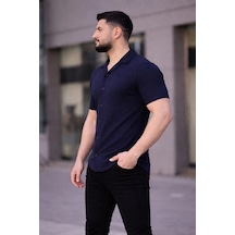 Erkek Waffle Kumaş Kısa Kollu Düğmeli Açık Yaka Regular Fit Gömlek - Lacivert Lacivert Erkek Waffle Kumaş Kısa Kollu Düğmeli Açık Yaka Regular Fit Gömlek - Lacivert Lacivert