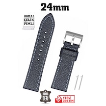24mm Lacivert Floter Spor Hakiki Deri Saat Kordonu Kayış Akıllı Pimli