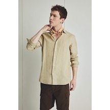 DeFacto %100 Keten Regular Fit Polo Yaka Yazlık Uzun Kollu Gömlek D9925AX25SPBG732