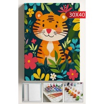 Sayılarla Boyama Çerçeveli Hobi Seti Numaralı Tuval Fırça Boya Dahil Kasnaklı 30x40 Cm Küçük Kedi