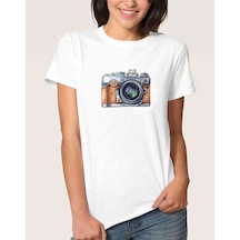Watercolor Camera Kadın Beyaz Tshirt (534817068)