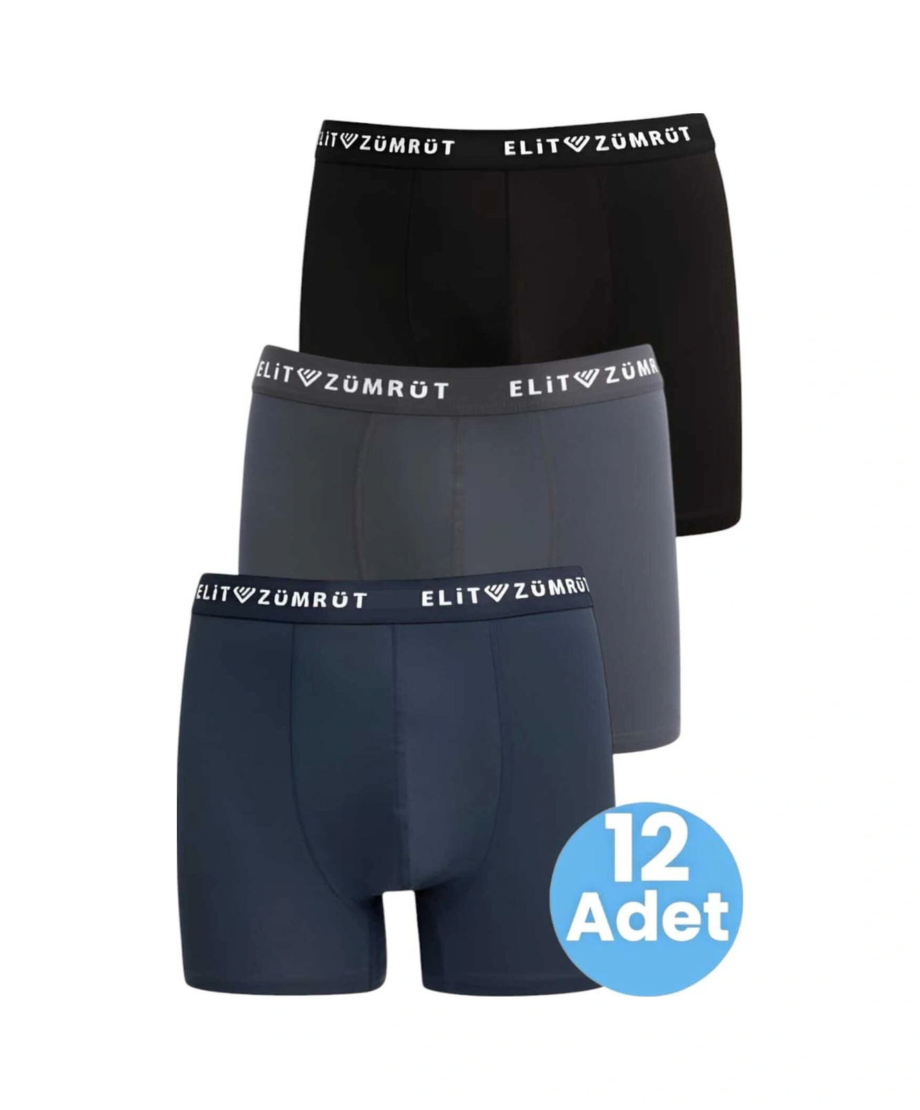 Tezzgelsin Erkek Pamuklu Likralı 12'li Boxer Siyah - Lacivert - Füme