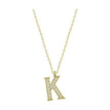 Gümüş Gold K Harfi Kadın Kolye Gümüş