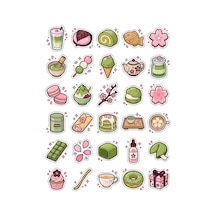 30 Adet Matcha Ve Sakura Sticker Seti - Laptop Defter Ajanda İçin Tatlı Tasarım Çok Renkli