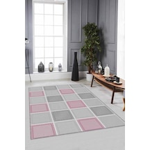 Pembe Geometrik Kaymaz Taban Makinede Yıkanabilir Halı Dm09n11
