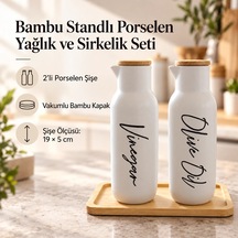 Bambu Standlı Porselen Yağlık Ve Sirkelik Seti - Beyaz Çok Renkli