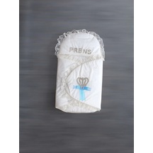 Yenidoğan Kral Taç Nakışlı Kundak Erkek Bebek Battaniyesi Ekru