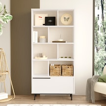 Robin Home Lidya Kitaplık Raf Metal Ayaklı 176cm Kapaklı Beyaz