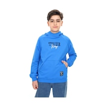 Toontoy Kids Toontoy Erkek Çocuk Relax Fit Kapüşonlu Cepli Reglan Kol Baskılı Sweatshirt - 2 İplik Saks