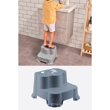 Flosoft Kaydırmaz Çocuk Taburesi Çift Basamaklı, Çocuk Banyo Lavabo Basamak Merdiven Yükseltici Mavi