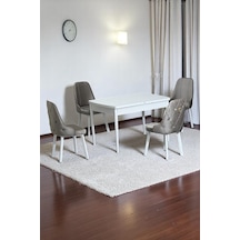 Monera Beyaz 80 x 132 Açılabilen MDF Masa Metal Ayaklı Mutfak Masası Takımı 4 Cappucino Sandalye