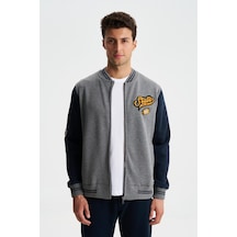 Arma Erkek Pamuklu Regular Fit Dik Yaka Baskılı Cepli Kolej Mont Sweatshirt 001