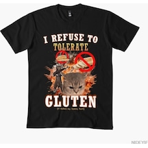 Flood Of Style Gluteni Tolerasyon Etmeyi Reddetmek Komik Kedi Meme T-shirt Erkekler Kadınlar Için % 100% Pam Siyah