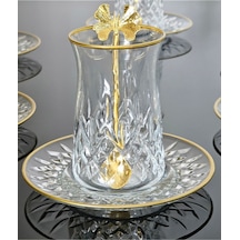 Atabey Home Collection 18 Parça Odin Çay Seti Kelebek Çay Kaşikli Cam Tabakli Gold Detayli Çok Renkli