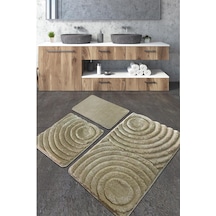 Wave Taş Üçlü Set Banyo Halısı Kahverengi