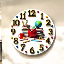 Kitap Öğretmen Renkli Baskı Desenli Sayılı Hediyelik Ahşap Sessiz Tablo Duvar Saati 157 Renkli
