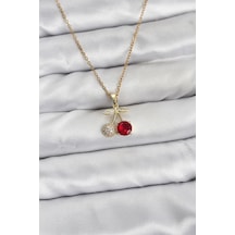 316l Çelik Zincir Gold Renk Kiraz Model Zirkon Taşlı Kadın Kolye - Özel Seri Bzsurn012134 altın