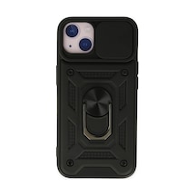 Apple iPhone Uyumlu 14 Kılıf Pars Lens Yüzüklü Silikon - Siyah İtdark27614