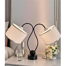 Kuğu Abajur Metal Gövde Kumaş Başlık Siyah