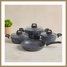 Bezos 7 Parça Granit Tencere Ve Tava Seti 20-24cm Derin, 27cm Cam Kapak, 26cm Tava 22