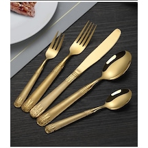 30 Parça 6 Kişilik Gold Çelik Yemek Kaşık Çatal Bıçak Seti Mt226sr Altın