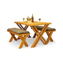 Neiwel Garden Sean Doğal Ahşap Banklı Bahçe Masa Takımı-70-140 Takım Açık Ceviz