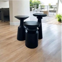 Ahşap Mantar Sehpa 3 Lü Set Siyah Masif Doğal Yan Sehpa Ve Zigon Takımı - Mushroom Coffee Table Siyah