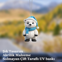 Araba Ayna Süsü, Araba Süsü, Çanta Aksesuarı - Sevimli Kutup Ayısı - Pleksi Malzeme, Uv Baskılı - 014 8x6 Cm