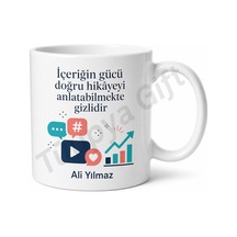 Sosyal Medya Uzmanına Hediye Özel Tasarım Baskılı Porselen Kupa Bardak Beyaz / Çok Renkli