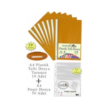 Telli Dosya Plastik A4 10 Lu Ve Poşet Dosya 50 Li 1 Paket Ekonomik Kaliteli Şeffaf Kapak Telli Dosya Okul Büro Ofis Turuncu