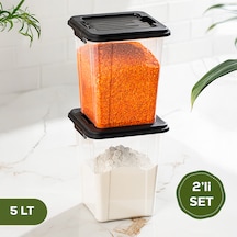 Porsima 4379 2li Mega Boy Hava Geçirmez Deterjan Saklama Kabı Erzak Saklama Kabı Seti Gri 5lt Gri - Şeffaf