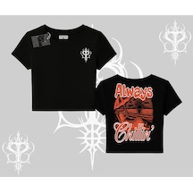 Tarzsokak Always Chillin Kedi Arka Baskılı Babby Tee Tshirt Siyah