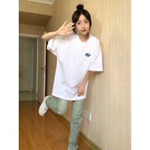 Unisex Beyaz Oversize You're Single Baskılı Örme T-shirt Beyaz
