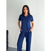 Freedom Store Kadın Osy Modal Yumuşak Dokulu Kısa Kollu Yakalı Pantolon İkili Takım - Lacivert