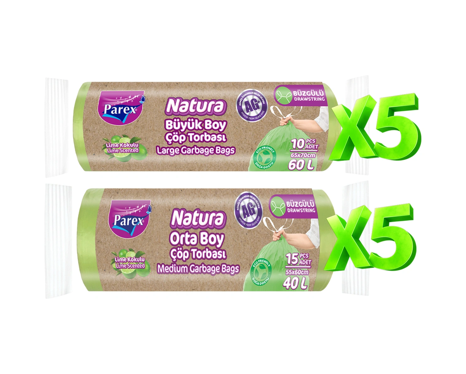 Natura Büzgülü Çöp Torbası 5 Orta Boy Ve 5 Büyük Boy Paket