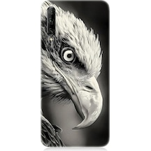 Huawei P Smart Pro Uyumlu Siyah Beyaz Kara Kartal Başı Desenli Silikon Kılıf