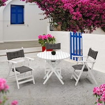 Marmaris Katlanır Ahşap Bahçe Set 70Lik Masa, 3 Minderli Sandalye Beyaz