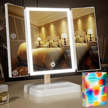 78 Led Işıklı Şarj Edilebilir Üç Katlı Makyaj Aynası, Kompakt Seyahat Işıklı Makyaj Aynası Büyütme İle 3 Yönlü Ayna 3 Renkli Aydınlatma Ayarlanabilir Parlaklık Dokunmatik Kontrol Belirtilmemiş