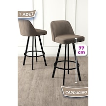 Canisa Atex Serisi 1 Adet Cappucino Sandalye 360 C Döner Bar Sandalyesi Babyface Kumaş Siyah Metal Ayaklı Sandalye Cappuccino Ayakları Siyah