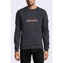 Megadeath Baskılı Füme Antrasit Erkek Örme Sweatshirt (528804603)