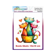 Renkli Kedi Ütü İle Yapışan Tişört Tekstil Baskı 3275