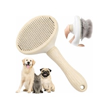 Madpet Krem Basmalı Kedi Ve Köpek Tarağı Otomatik Temizlenen Pet Fırçası Paslanmaz Çelik İğneli Ergonomik Saplı Tüy Toplama Ve Bakım İçin Pratik Tarak