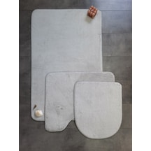 Ultrasoft Düz Gümüş Gri 3 Lü Banyo Paspası Halısı Seti Kaymaz Gri