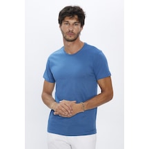 Tudors Erkek Slim Fit Dar Kesim Pamuk Yumuşak Dokulu Basic Mavi Bisiklet Yaka Tişört-31789-mavi Mavi
